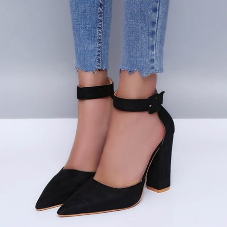 

Medcursor Women s Fashion Solid Color Block Heel High Heels Pointed Toe Buckle Sandals