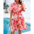 thumbnail image 6 of BTFBM Women Summer Floral Short Dresses V Neck Short Sleeve Tiered Ruffle Boho Swing Dress A-Line Mini Dresses, 6 of 8