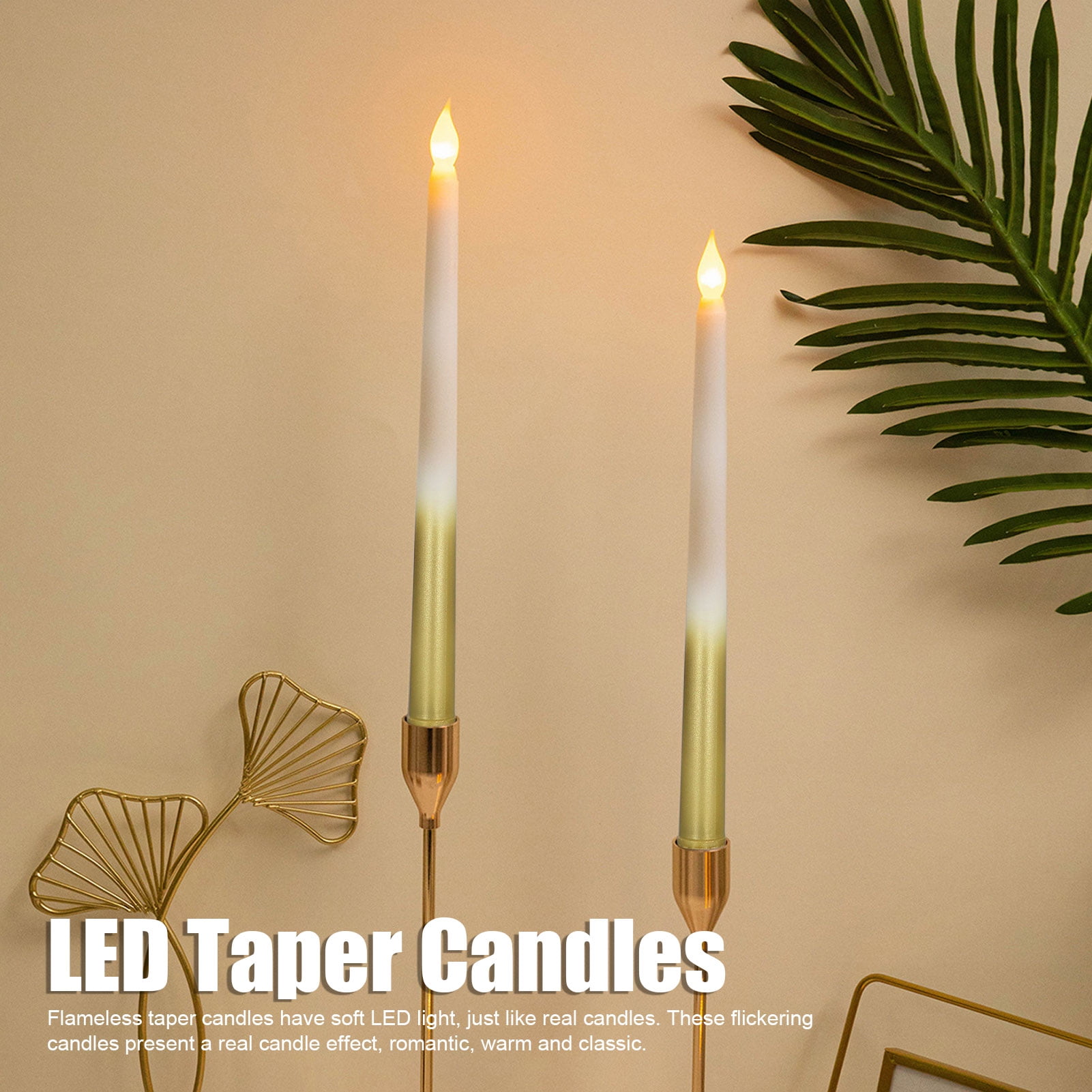 2Pcs LED Taper Candles Battery Powered Electric Flickering Flameless