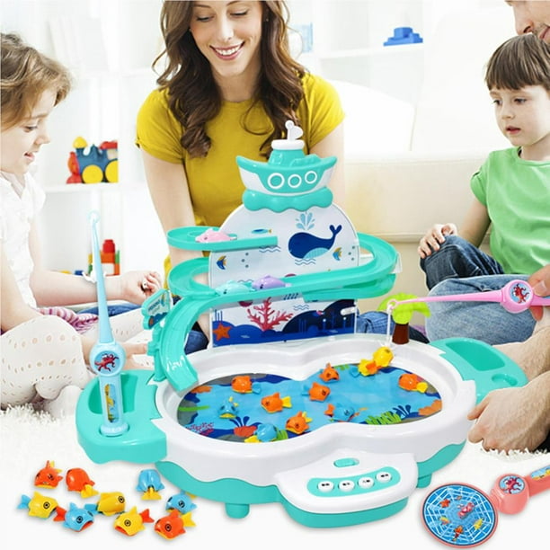 facefd Kids Fishing Game Toys with Slideway Electronic Toy Fishing Toy Set  with Magnetic Pond Music Story for Kids Pink 