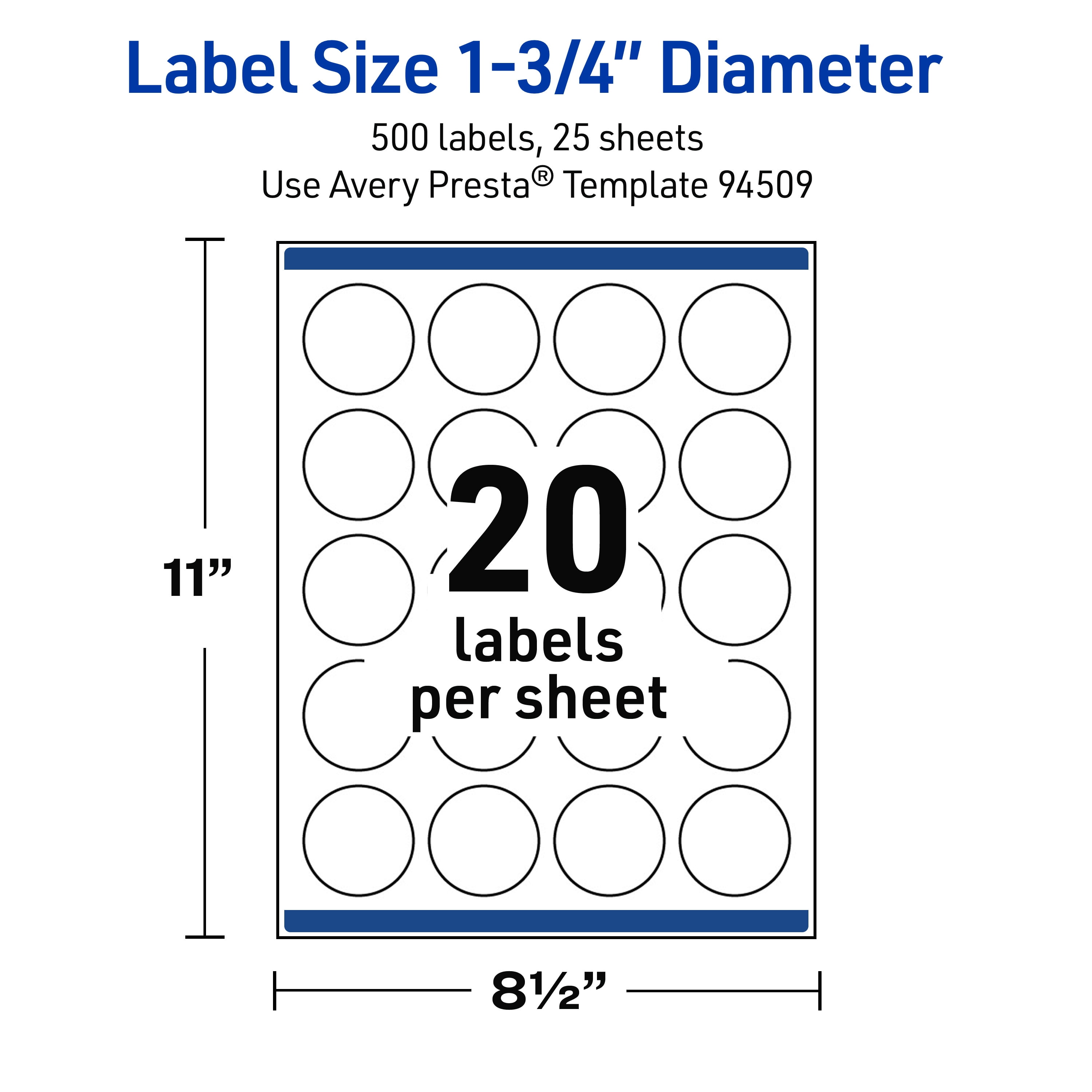 Avery Waterproof Round Labels, 1.75" Diameter, 500 Total