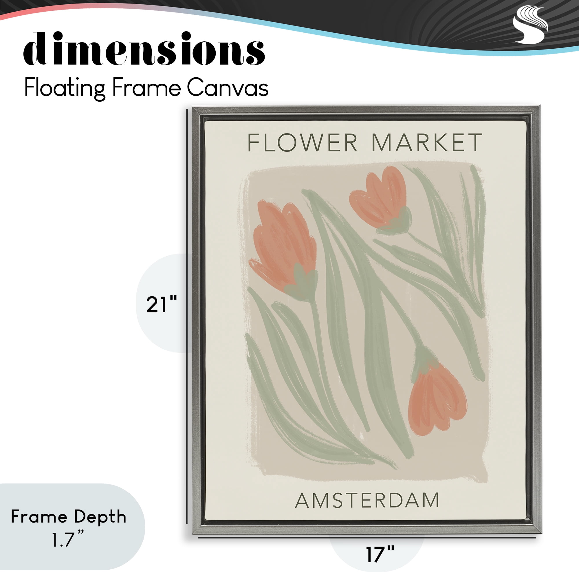 Stupell Industries Soft Amsterdam Flower Market Gray Framed Floater Canvas Wall Art, design by Lucille Price
