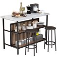 thumbnail image 1 of Lamerge Ensemble de Table à Manger 3 Pcs, Table de Salle à Manger en Faux Marbre avec Étagères de Rangement à 2 Niveaux, Ensemble de Table de Bar avec Tabourets de Bar, Îlot de Cuisine Robuste avec Rangement pour Restaurant, Salon, Blanc, 1 of 9
