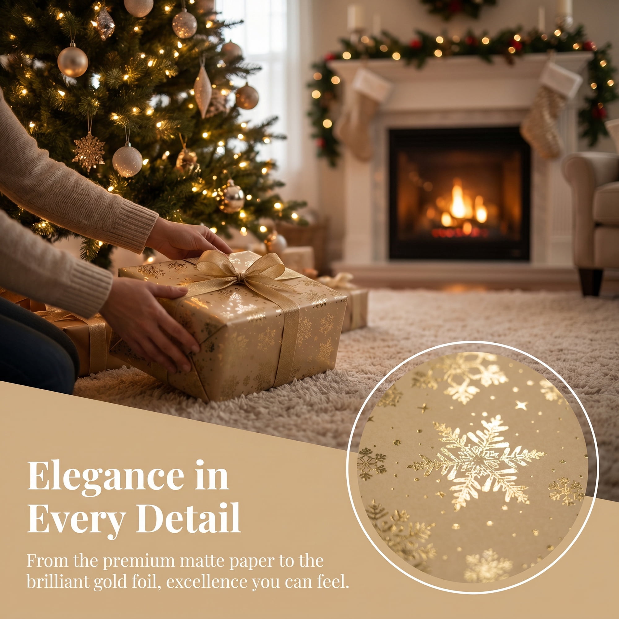 Unique Bargains Heavyweight Christmas Wrapping Paper for Gifts Gold 27.6"x 19.7"