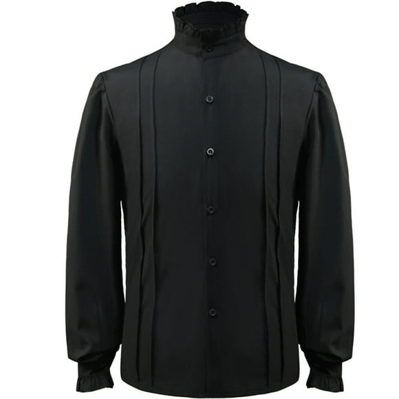 AherBiu Shirts for Men Long Sleeve Button down Turtleneck Regular Fitted Shirt Tops Vintage Renaissance Steampunk Shirts