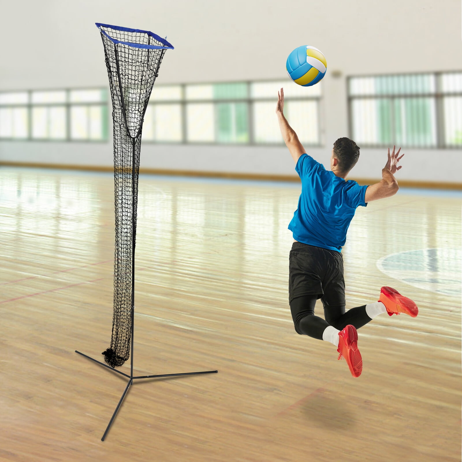 Volleyball Training Net Frame, Volleyball Practice Net, Volleyball Training Equipment with Adjustable Height and Angle(Black+Blue)