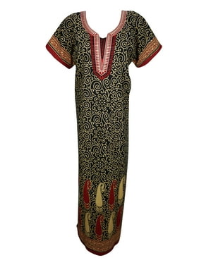Mogul Women's Cotton Maxi Caftan Dress Floral Print Sleepwear House Dress L