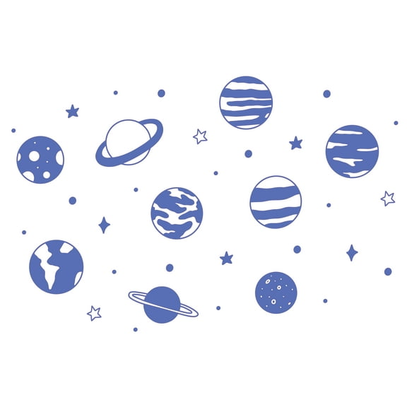 Vinyl Kids Bedroom Playroom 13" x 20" Planets Moons & Stars Wall Decoration Outer Space Galaxy Design Removable Home Art Solar System Wall Decal Sticker