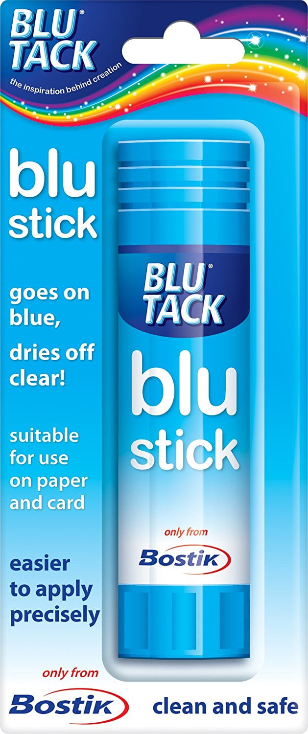 4 x 36g Bostik Blu Tack Glue Sticks Adhesive Goes on Blue, Dries Clear