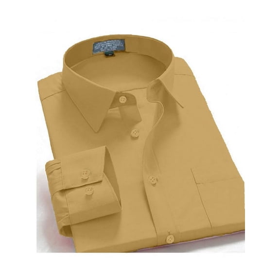 Men's Regular Fit Long Sleeve French Cuff One Pocket Casual Dress Shirt Mustard