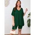 thumbnail image 5 of SHOWMALL Women Plus Size Outfits Set Soft Loungewear Dark Green 5X Summer 2-Piece Pajamas Short Sleeves and Bliker Shorts Lounge Sets for Women, 5 of 7