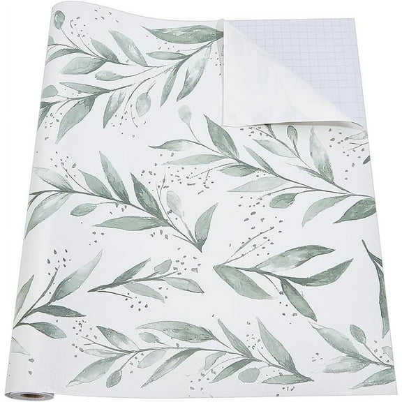 Green Leaf Wallpaper Peel and Stick 17.5 Inchx197 Inch Vintage Contact Wall Paper Removable Peel and Stick Wallpaper Wall Protector for Bedroom Walls Furniture Kitchen Office Plastic