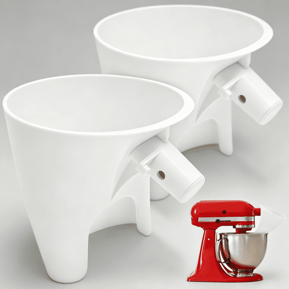 2 Pcs Kitchen Auxiliary Mixer Flour Funnel,Attachments for Mixers Accessories with Easy-Pour Funnels Attachment, for 4.5-5 Quart Tilt-Head Stand Mixe(White)