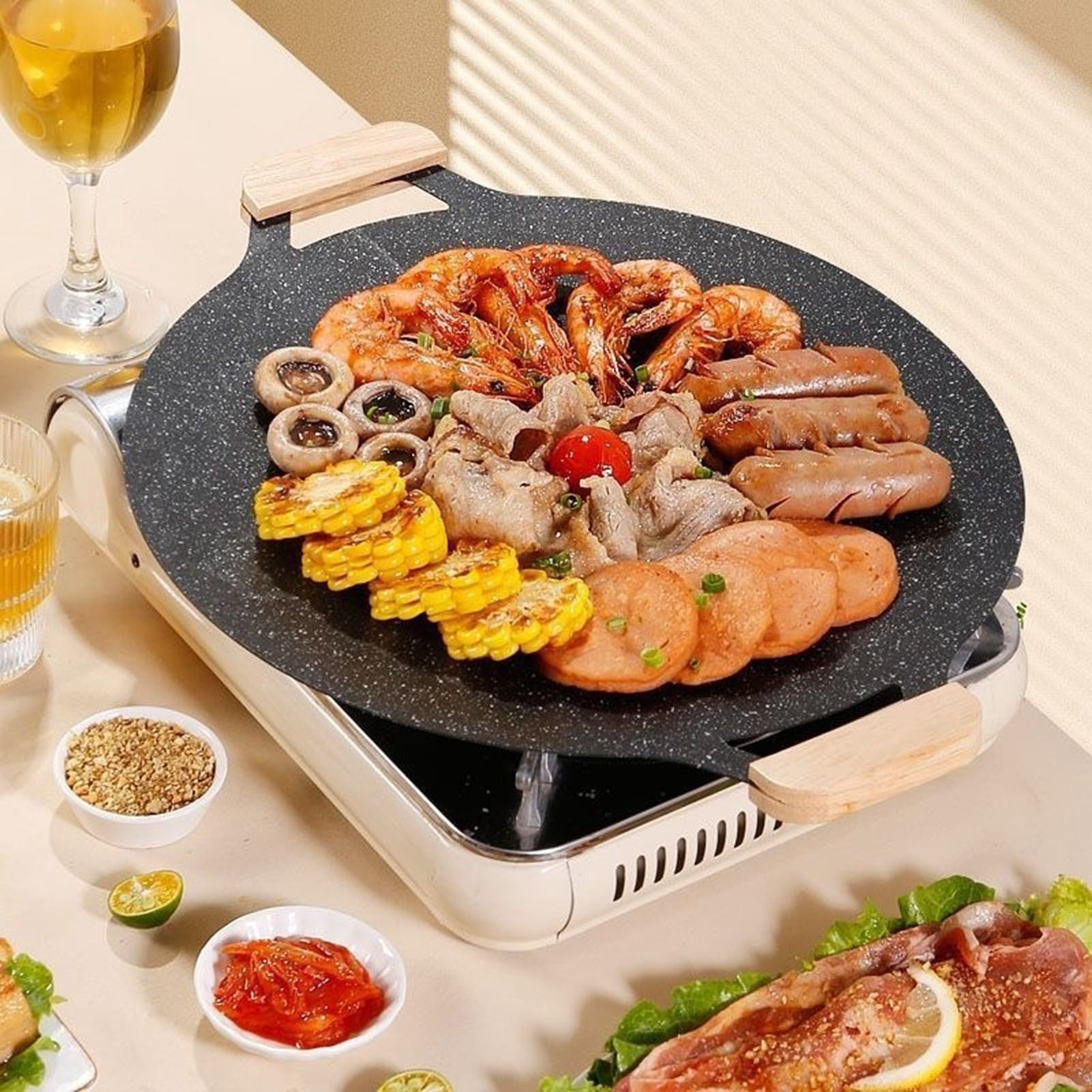 Opvise Multi-Purpose Cast Iron Baking Tray with Double-Ear Anti-Scalding Handles, Heavy Duty Grill Pan for Indoor/Outdoor Cooking, Non-Stick Surface, Even Heat Distribution, Perfect for Grilling