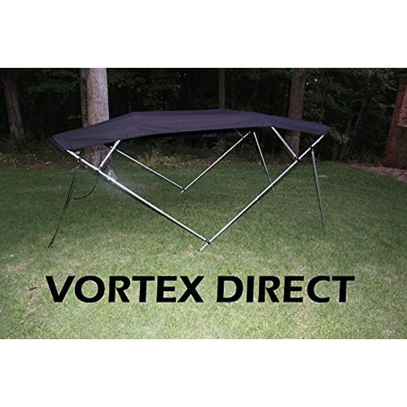 BLACK Vortex 4 Bow Bimini Top 8' Long, 85-90" Wide, 54" High, Pontoon / Deck Boat Complete Kit, Frame, Canopy, and Hardware (FAST SHIPPING - 1 TO 4 BUSINESS DAY DELIVERY)