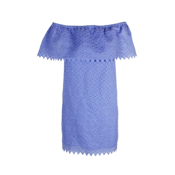 Kensie Womens Baby Blue Off-The-Shoulder Eyelet-Detail Shift Dress XS