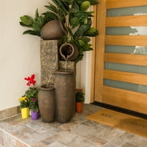 Alpine Corporation GIL140 43" Tall Indoor/Outdoor Pottery Fountain with Replaceable LED Lights, Water Feature for Garden, Patio, and Home Décor, Brown