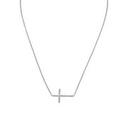 .925 Sterling Silver 16"   2" Polished Sideways Cross Women's Necklace