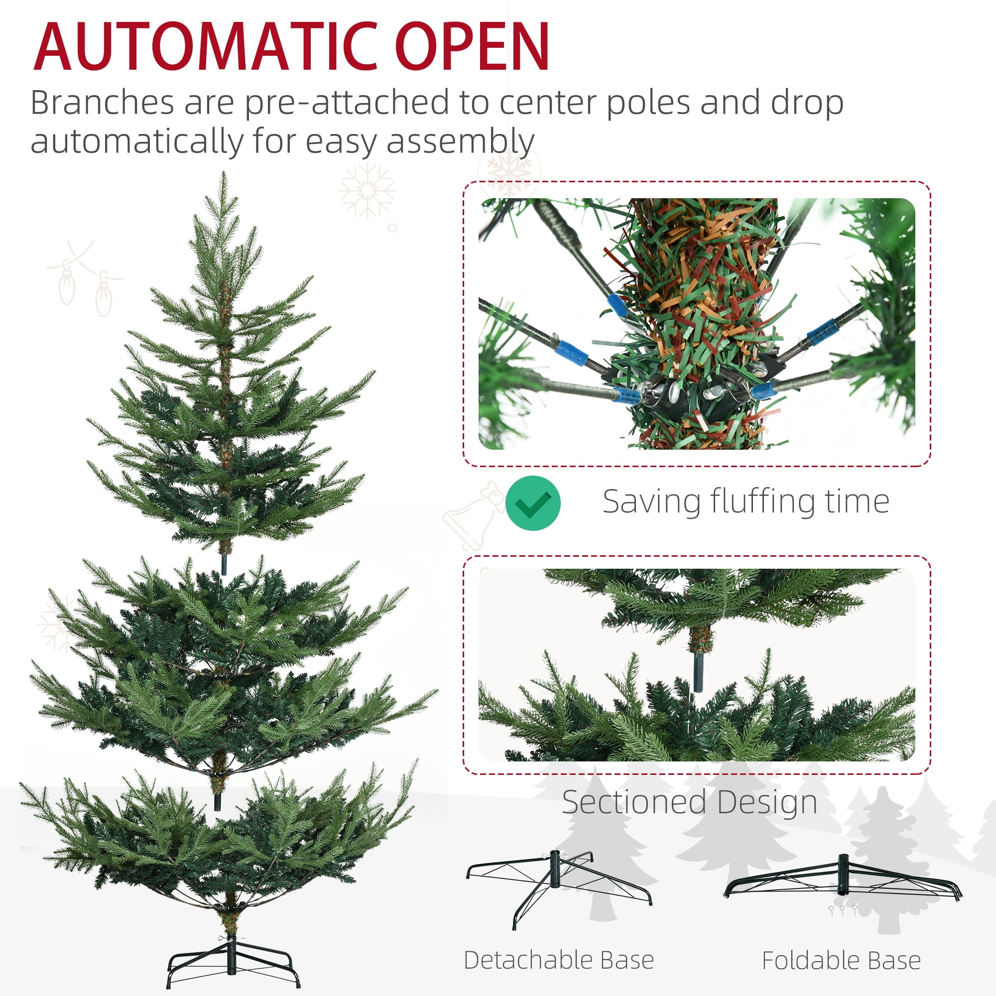Astoutdoor Artificial Christmas Tree, 53.1 in Diameter x 72 in Height, Green, Indoor Use