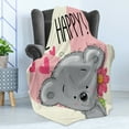thumbnail image 4 of Be Happy Soft Flannel Fleece Throw Blanket, Cartoon Style Smiling Teddy Bear Holding a Flower Hearts Kids Childhood, Cozy Plush for Indoor and Outdoor Use, 50" x 60", Multicolor, by Ambesonne, 4 of 5