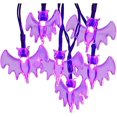 thumbnail image 1 of Guirnaldas de luces solares para Halloween, 20 pies, 40 LED, luces LED de murciélago moradas, resistentes al agua, para decoración de fiestas interiores y exteriores de Halloween, patio, césped,, 1 of 5