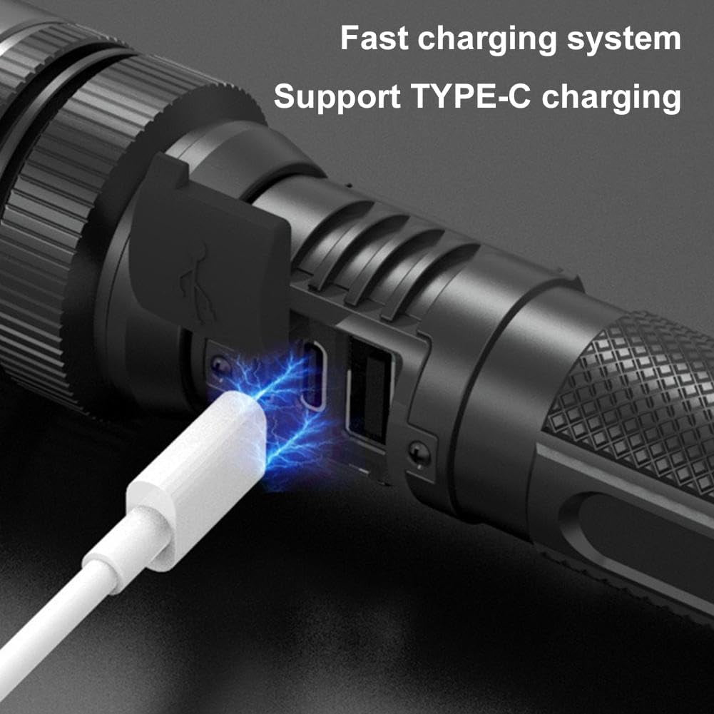2-in-1 Strong Flashlight , LED Rechargeable Flashlights, IPX7 Waterproof Flashlights, 2-in-1 High Lumens, Power Bank and Digital Display, Suitable Outdoor Camping