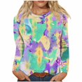 thumbnail image 2 of Aloohaidyvio Mardi Gras Clothing,Womens Mardi Gras T-shirt Printing Crew Neck Glitter Stitching Party Long Sleeve Tops, Mardi Gras Shirts, 2 of 5