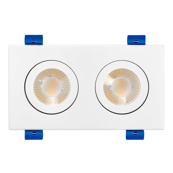 Maxxima 2 in. 2 Head LED Slim Square Recessed Floating Gimbal Downlight, White, Canless IC Rated, 1500 Lumens, 5 CCT 2700K-5000K