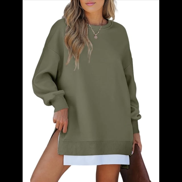 Sudadera de Larga con Cremallera y Abertura para Mujer, Estilo Informal, con Capucha y Cremallera, para Otoño Verde XL