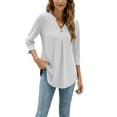 thumbnail image 3 of ESASSALY Women 3/4 Sleeve V-Neck Blouses Button-down ShirtsTops Spring Loose Casual Shirts Streetwear, 3 of 6