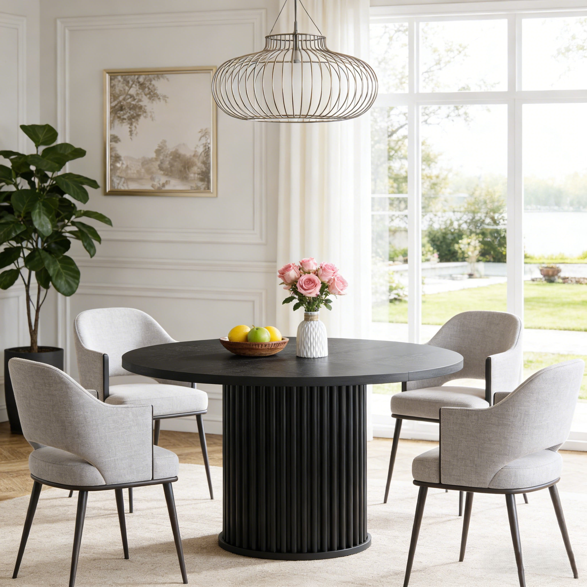 Fnova 47.24" Round Dining Table, Wood Coffee Table for 4 People, Modern Farmhouse Kitchen Table for Dining Room (Chairs Not Included)