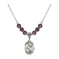 thumbnail image 1 of 18-Inch Rhodium Plated Necklace with 6mm Purple February Birth Month Stone Beads and Saint Sebastian /Track&Field-Women Charm, 1 of 1
