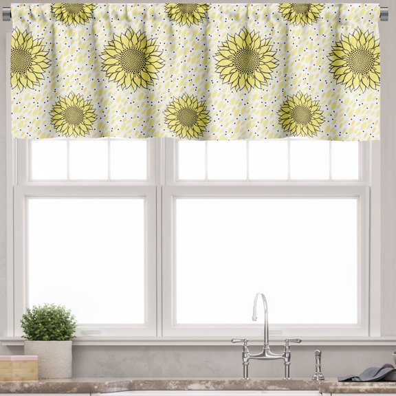 Ambesonne Yellow Polka Dot Valance Pack of 2, Sunflowers Spots, 54"X12", Pastel Yellow Dark Grey