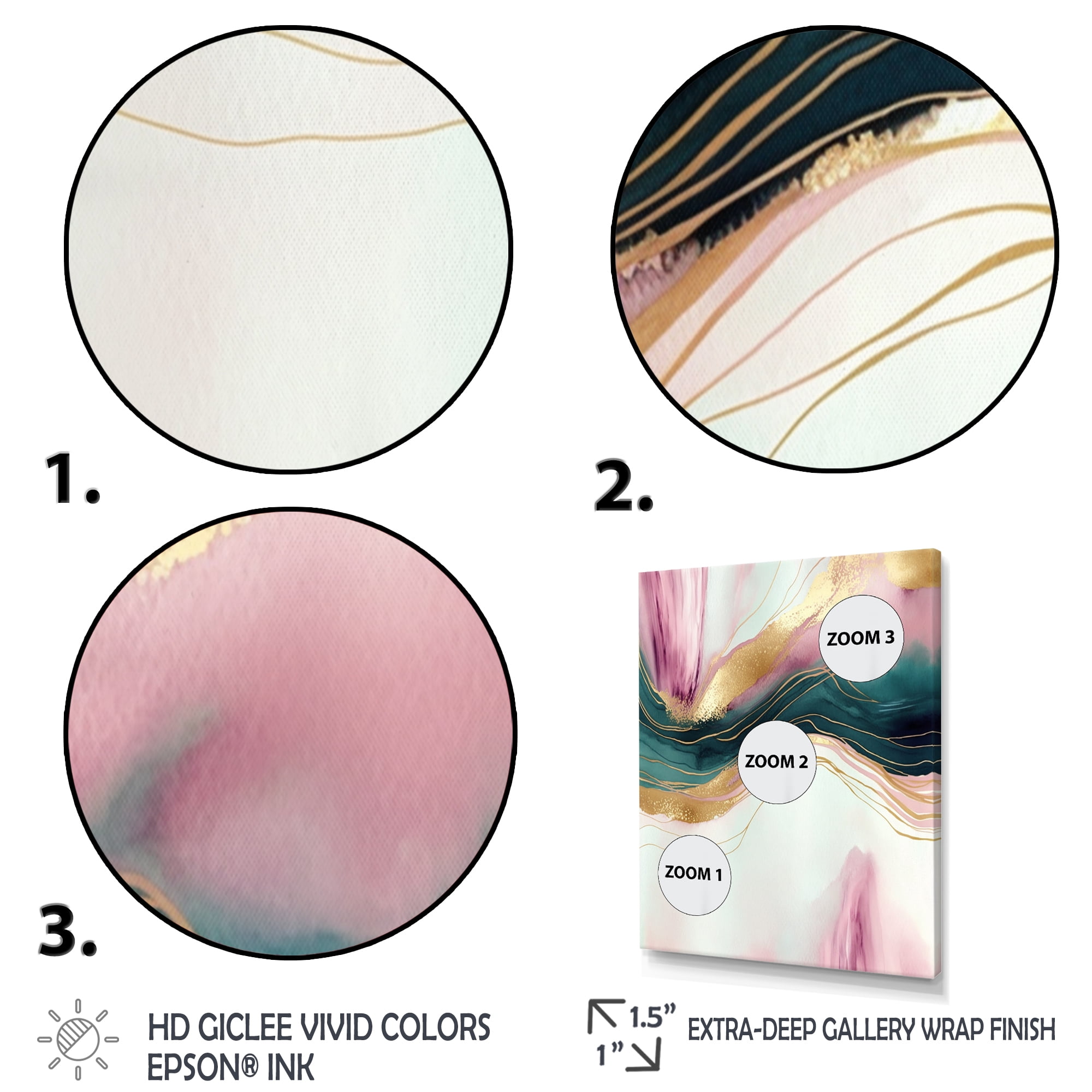 Designart Abstract Geode Pink And Green Marble III Canvas Wall Art
