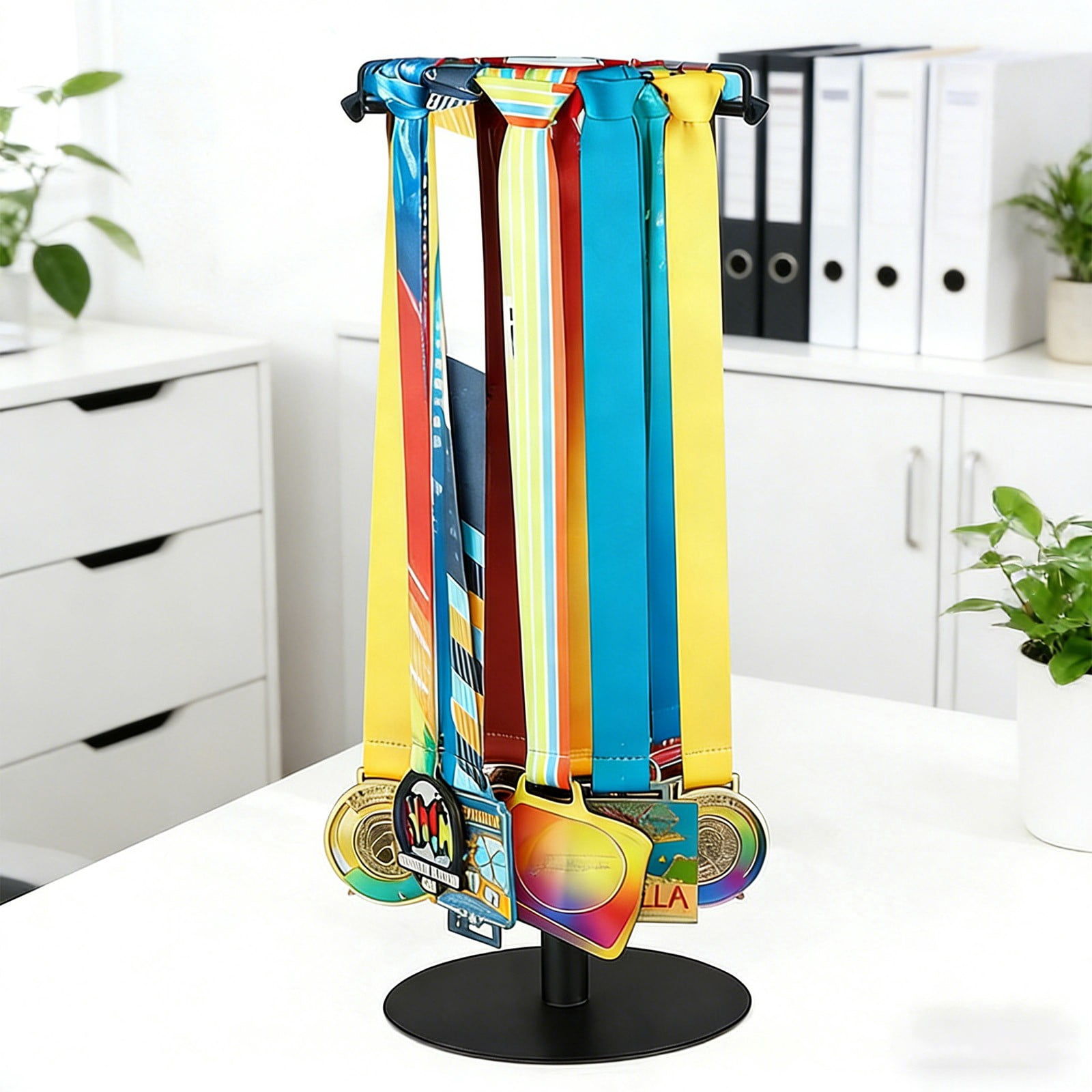 Iron Medal Hanger Rack, Rotating Trophy Display Shelf, Sturdy Sports Award Stand, Multi-Purpose Medal Holder for Gymnastic, Soccer, Basketball, Race, Home Office and School Trophy Decoration
