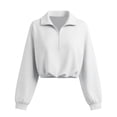 thumbnail image 6 of YanHoo Womens Cropped Sweatshirts Quarter Zipper Lapel Pullover Tops Classic Fit Long Sleeve Sweatshirt, 6 of 8