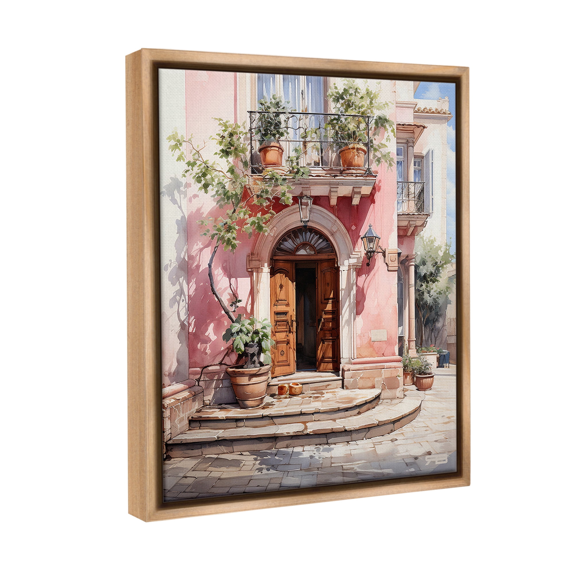 Stupell Industries European Building Doorway Travel & Places Painting Brown Floater Framed Canvas Art Print Wall Art, 25 x 31