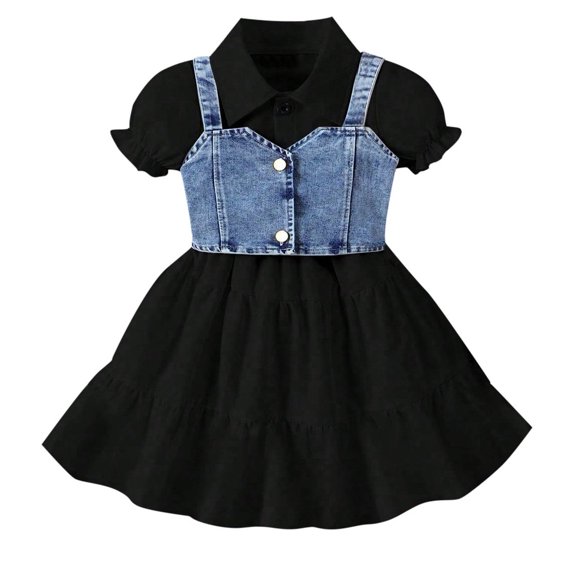 Hiijoy Toddler Girls Outfits Ruffle Short Sleeve Shirt Dress & Denim Camisole, Sizes 2-3T