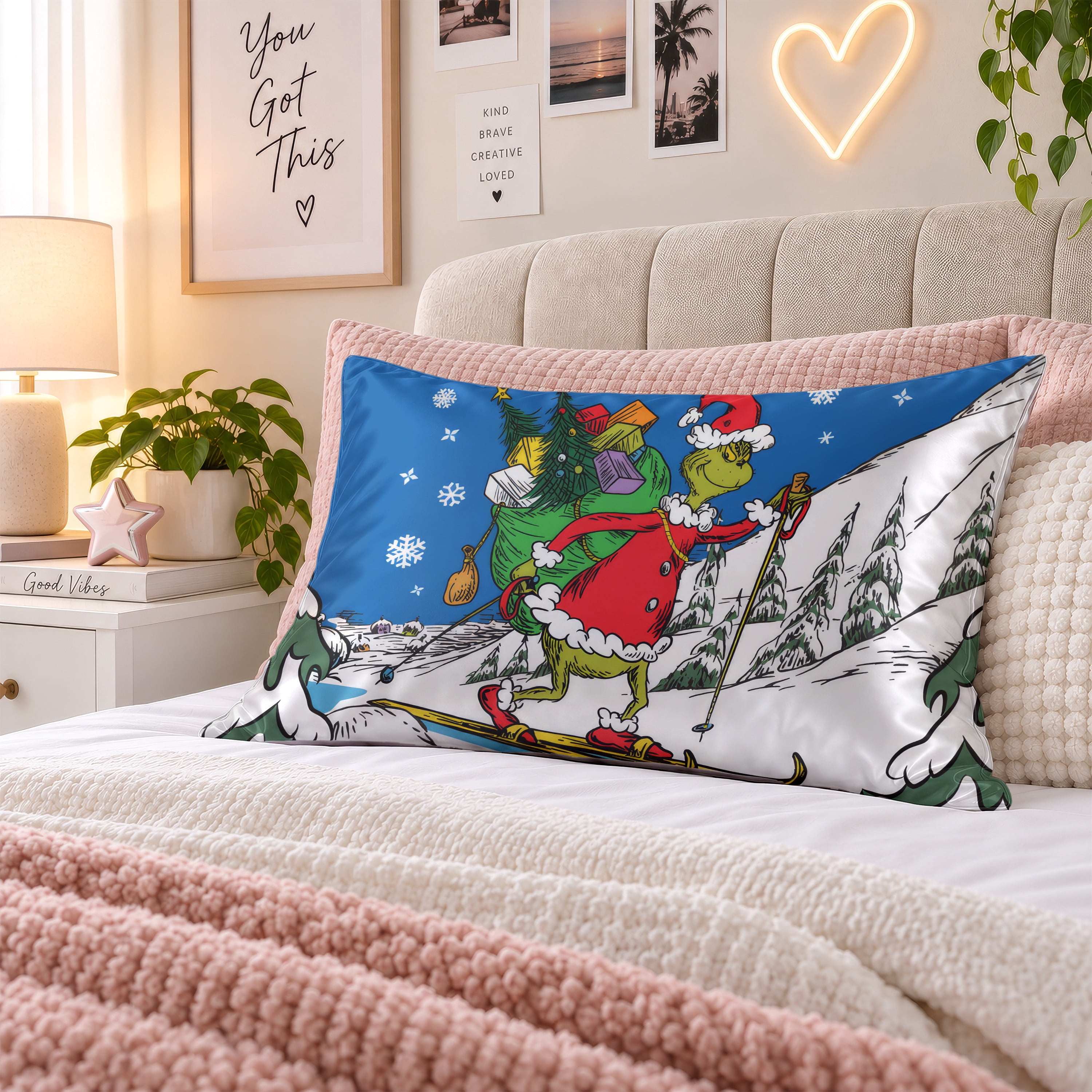 Grinch Reversible Silky Satin Pillowcase, Standard Size, 1-Pack