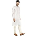 thumbnail image 6 of SKAVIJ Kurta Pajama Set for Men Jacquard Silk Embroidered Party Wear Dress Off-White XL, 6 of 6