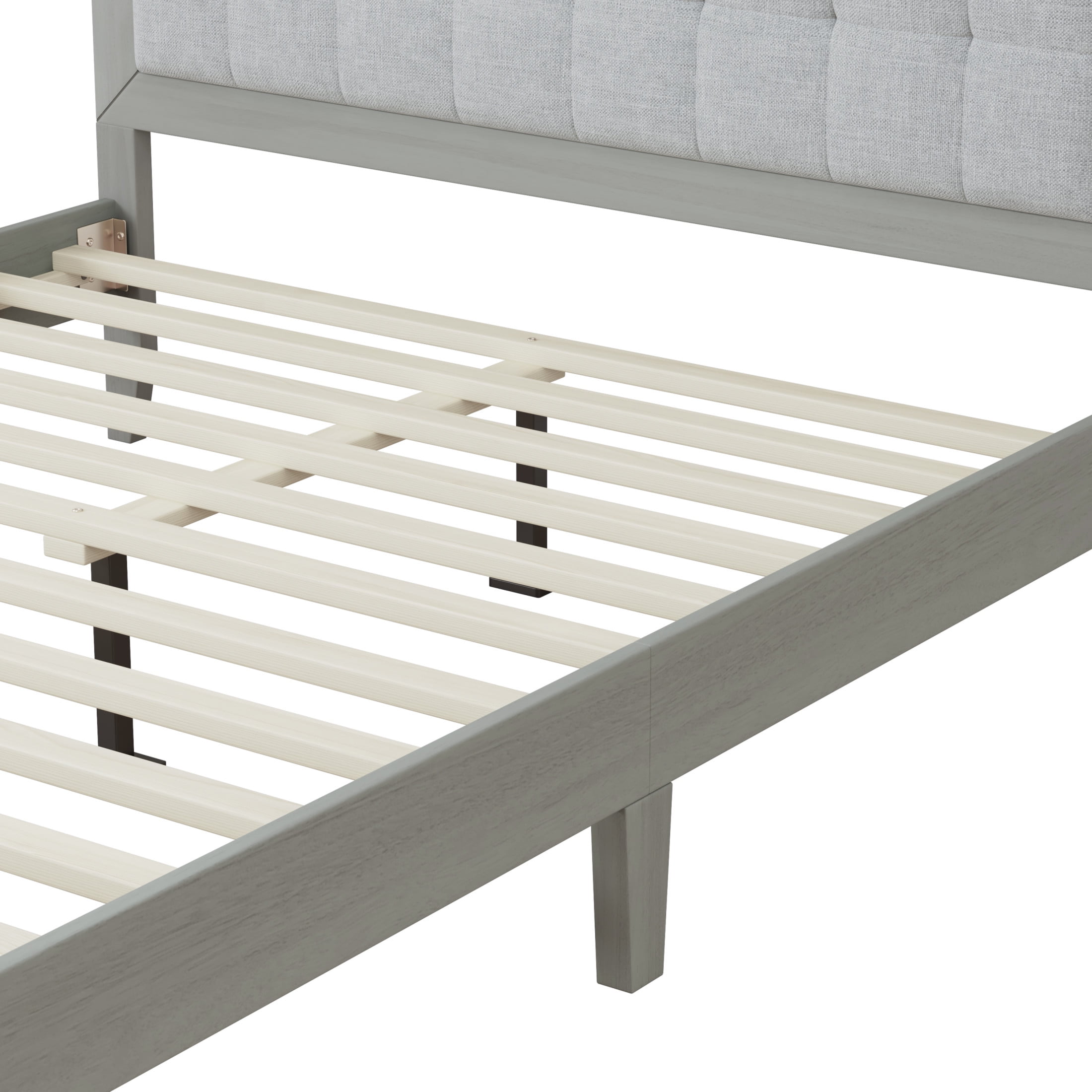 Bohemian Grey Queen Size Bed Frame with Upholstered Tufted Headboard