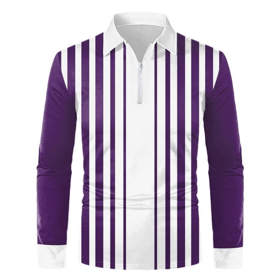 Gubotare Mens Long Sleeve Polo Shirts Mens Summer Slim Fit Contrast Color Stitching Stripe Short Sleeve Polo Casual T-Shirts,Purple M