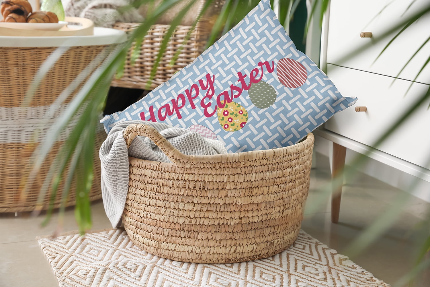 14" x 20" Simply Daisy Happy Easter Indoor/Outdoor Pillow, Lighter than Air Blue Qty 1