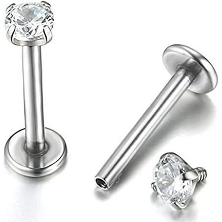 Nvzi-a 2pcs 16G 3mm Cubic Zirconia Inlaid Lip Rings Labret Nose Studs Helix Round Shape Stud Earring Body Piercing Jewelry