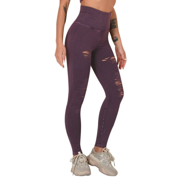 Aayomet Women's Solid Color Washed Yoga Pants With Ripped Cutouts