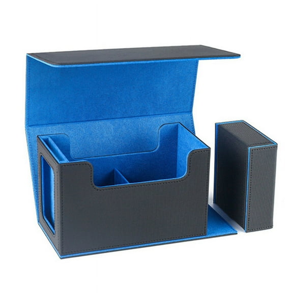 Card Deck Box with Display Window,Card Deck Case with Dice Tray Card Storage Box 35pt Magnetic Card Holder Blue