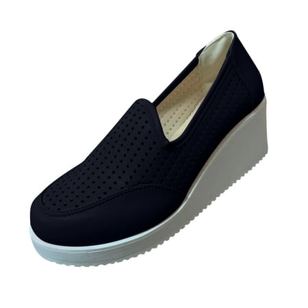 

Summer Savings Clearance! 2023 TUOBARR Flats Shoes for Womens Fashion Women Platform Casual Wedge Heel Flat Large Size Hollow Single Shoes Black