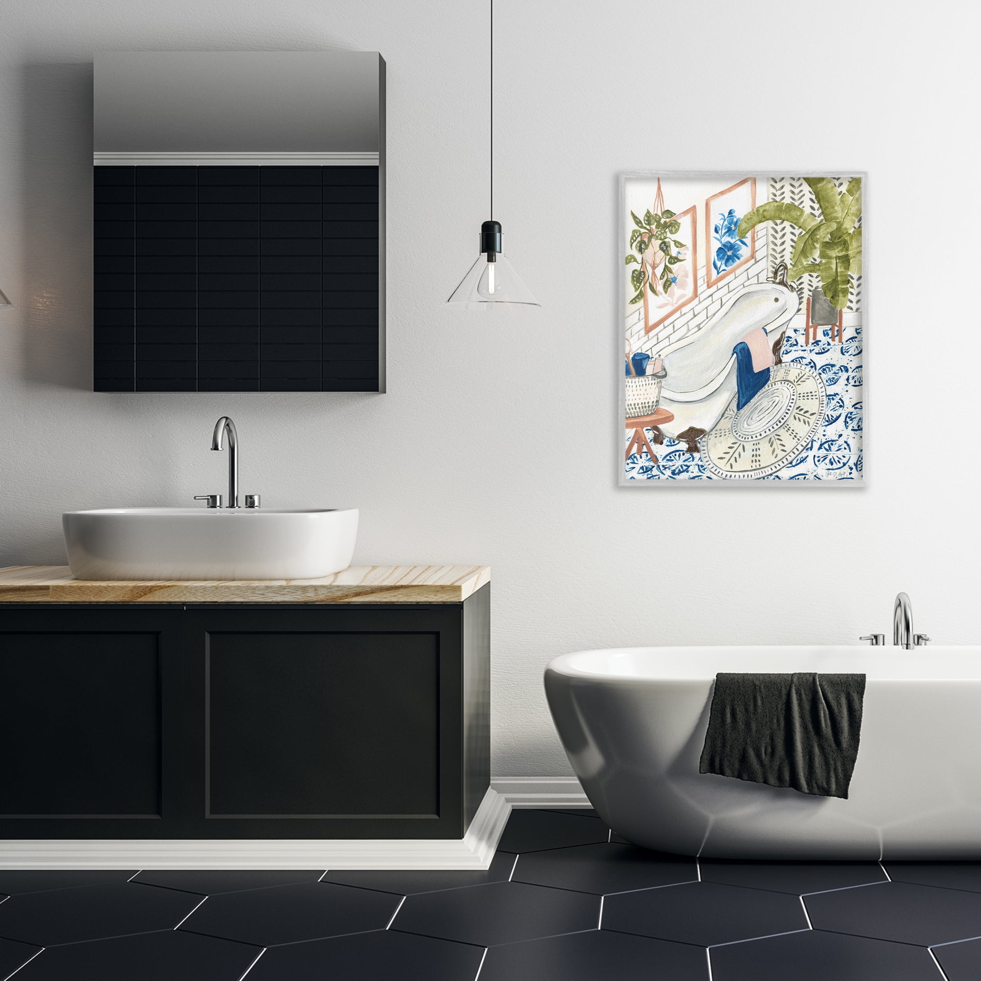 Stupell Industries Boho Chic Bathtub Typography Painting Gray Framed Art Print Wall Art, 24 x 30