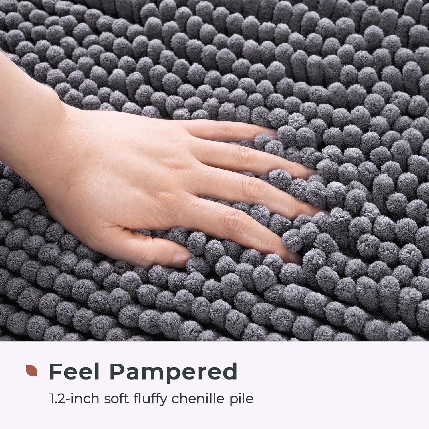 FRESHMINT Chenille Bathroom Rugs Non-Slip Bath Mat 32'' x 20'' Washable Soft Shower Mat, for Bathroom Floor & Tub Fluffy Shag Bath Rugs, Durable Thick Water Absorbent Microfiber Shower Rugs, Gray