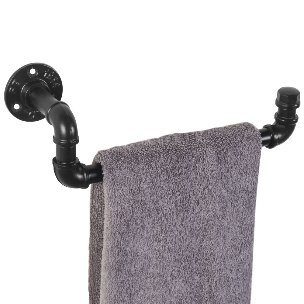 MyGift 12.5 Inch WallMounted Single Bar Towel Rack, Black, Industrial